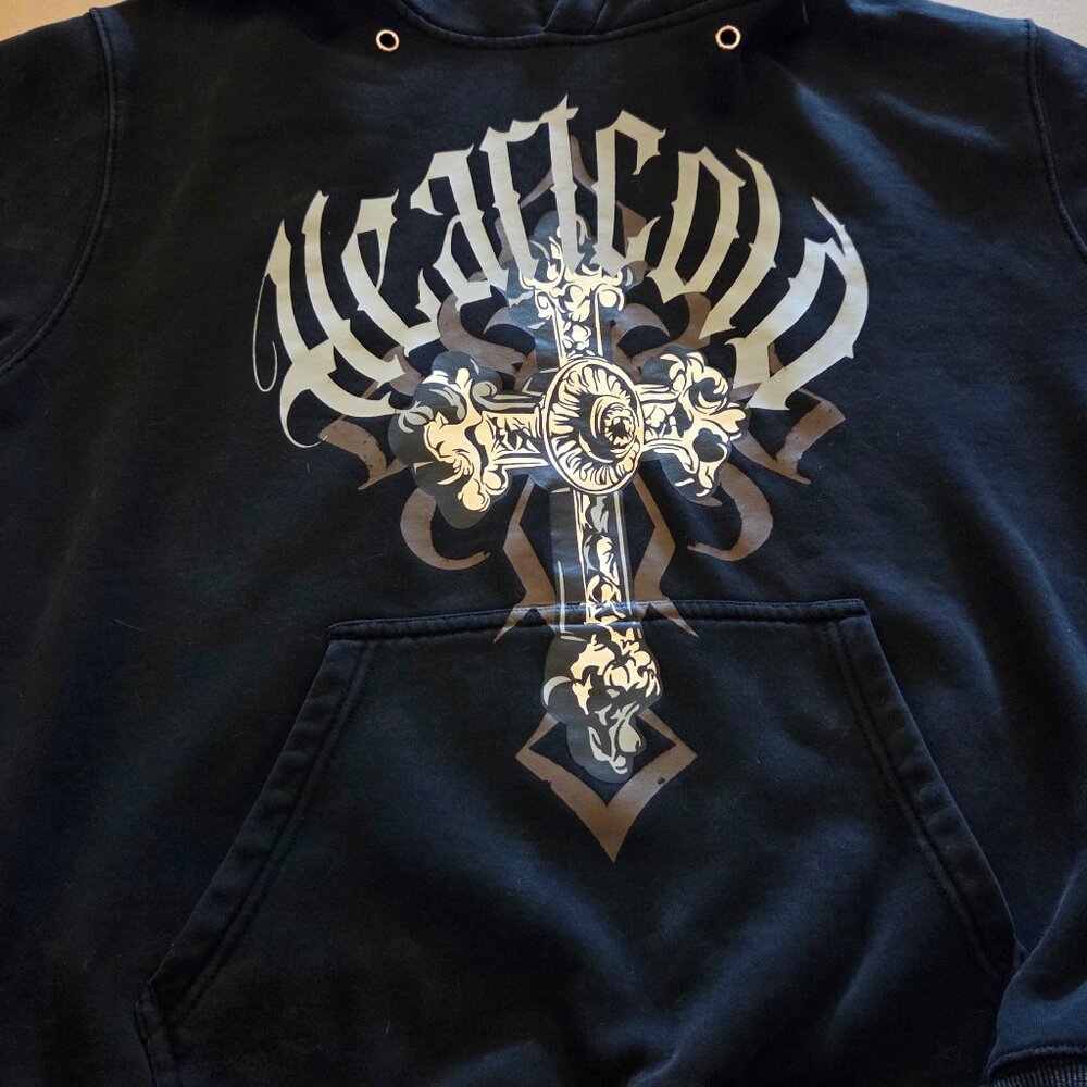 Heartcold 444 Size medium Men’s  slightly Faded Black Hoodie With Cross
